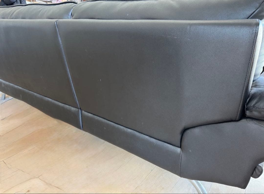 黒 コーナーソファ 本革製