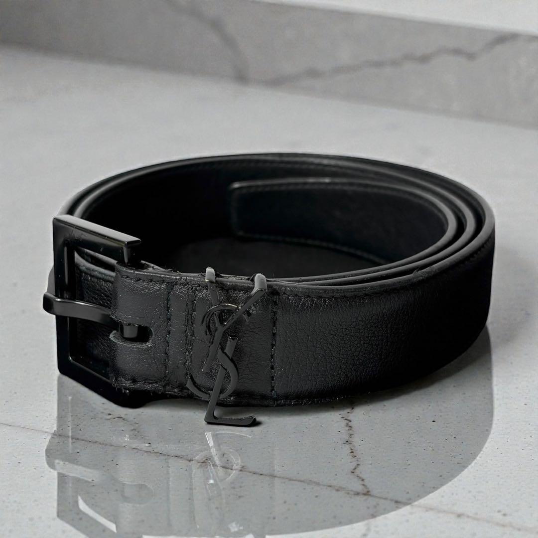 サンローラン　 ベルト カサンドラロゴ YSL フルグレインレザー ブラック.