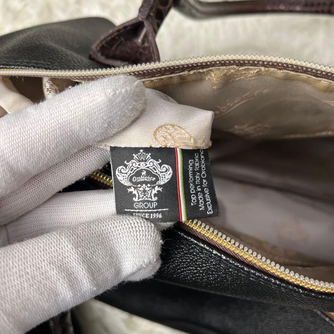 Orobianco ボストンバッグ 2way PVC クロコ型押し ブラック