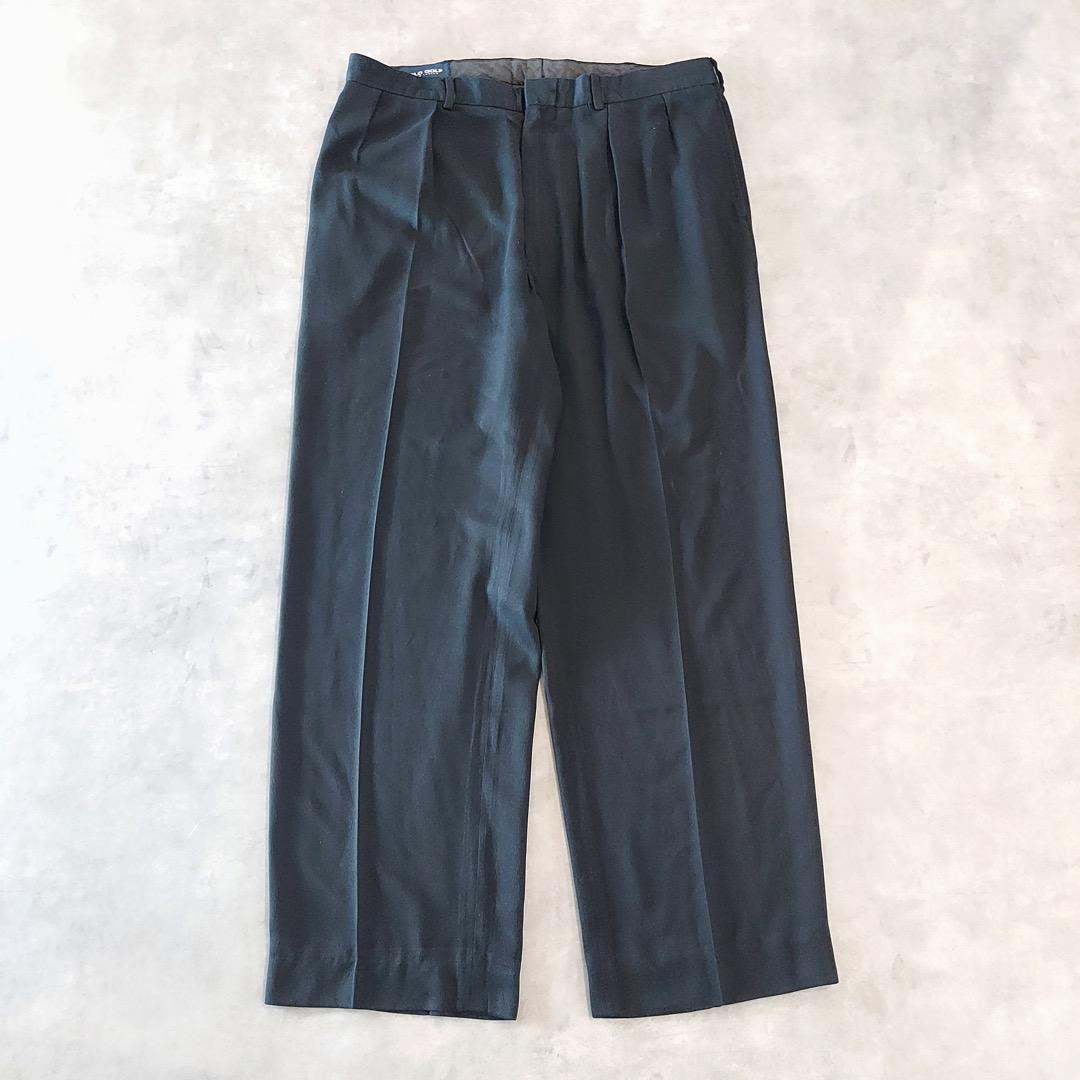 ポロ ゴルフ ラルフローレン W36 スラックス 90s 古着 黒 15541