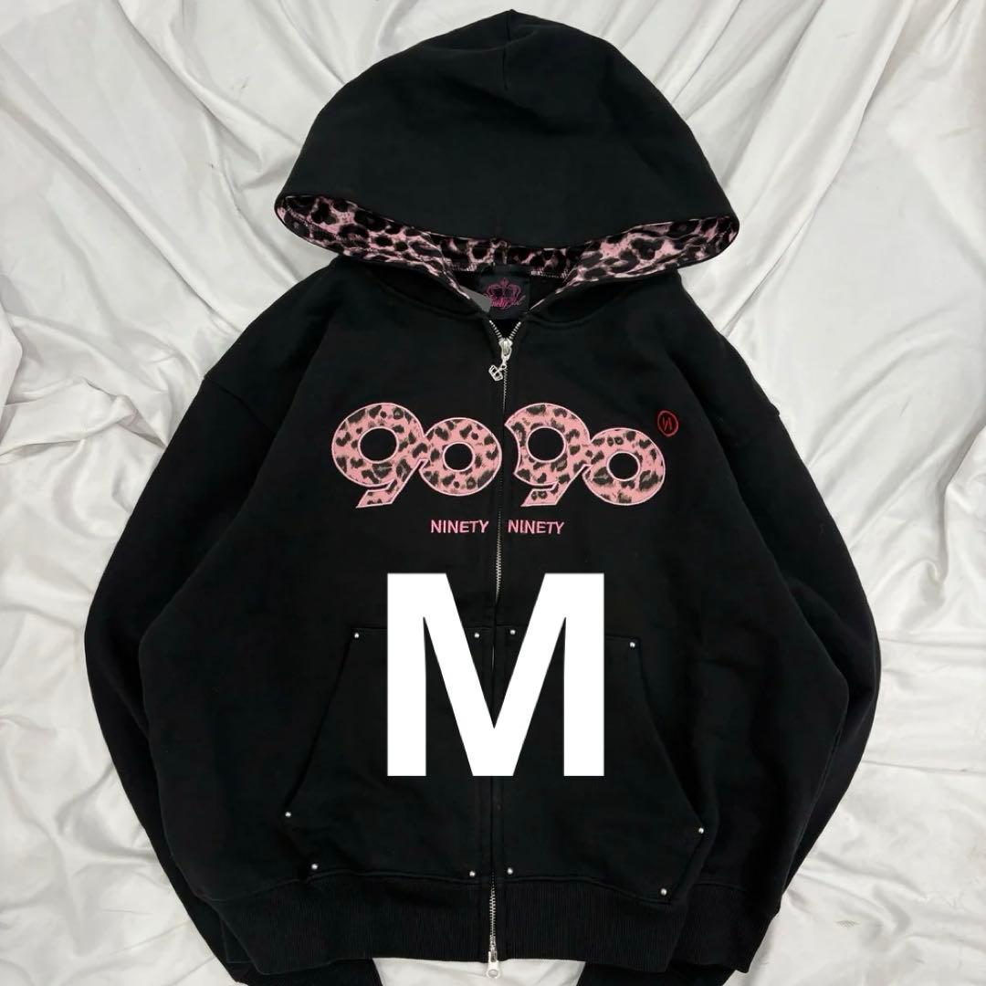 9090 ブラック ジップアップパーカー size M