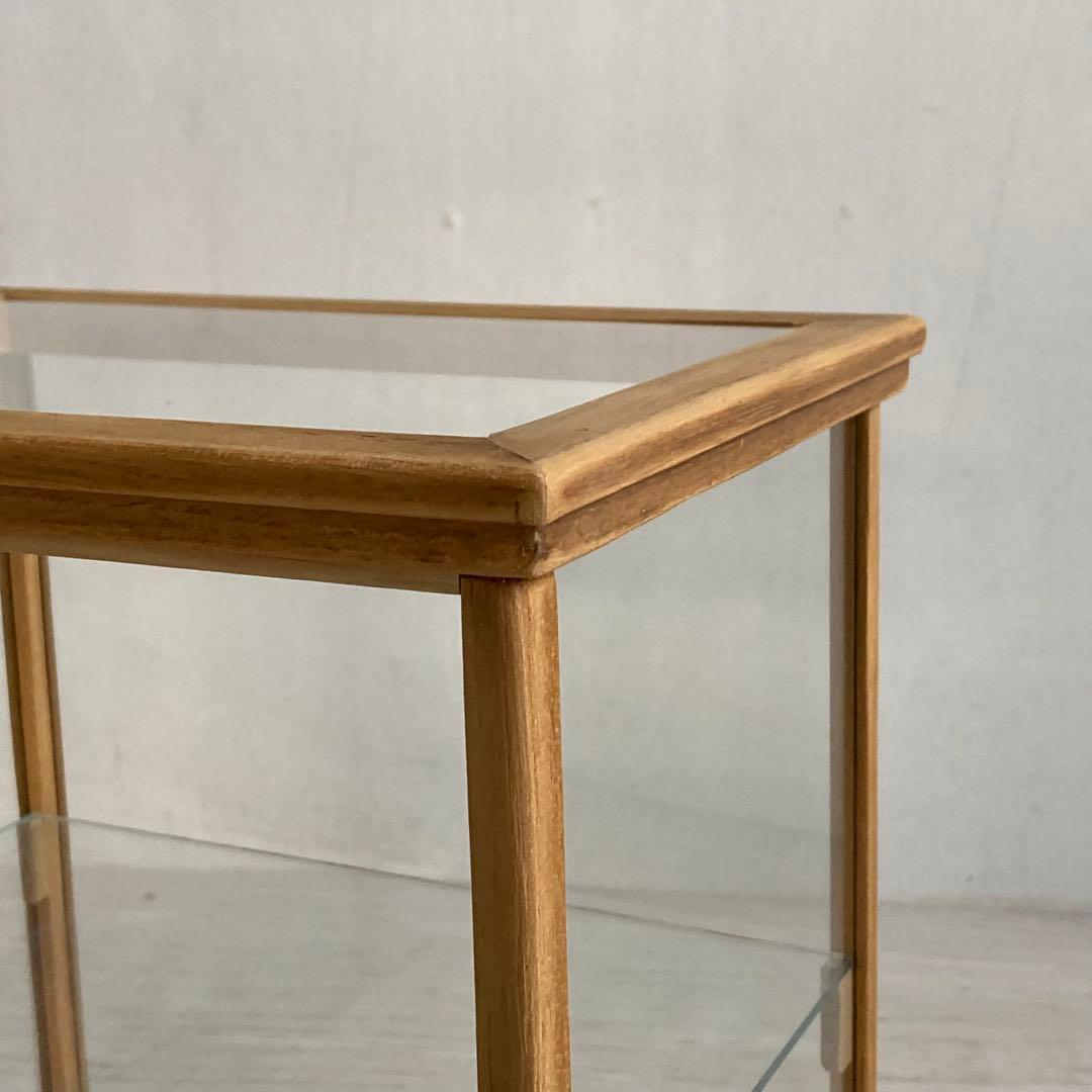 rin 古い木製 小振り ガラスケース 2段 卓上ショーケース 扉なし