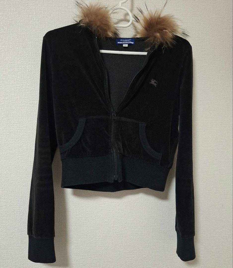 ●バーバリーブルーレーベル ラクーン 毛皮 ファー パーカー 38黒