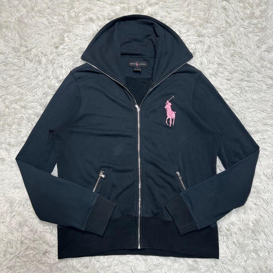超希少 黒 ピンク ラルフローレン ジップアップ トレーナー ハイネック Y2K