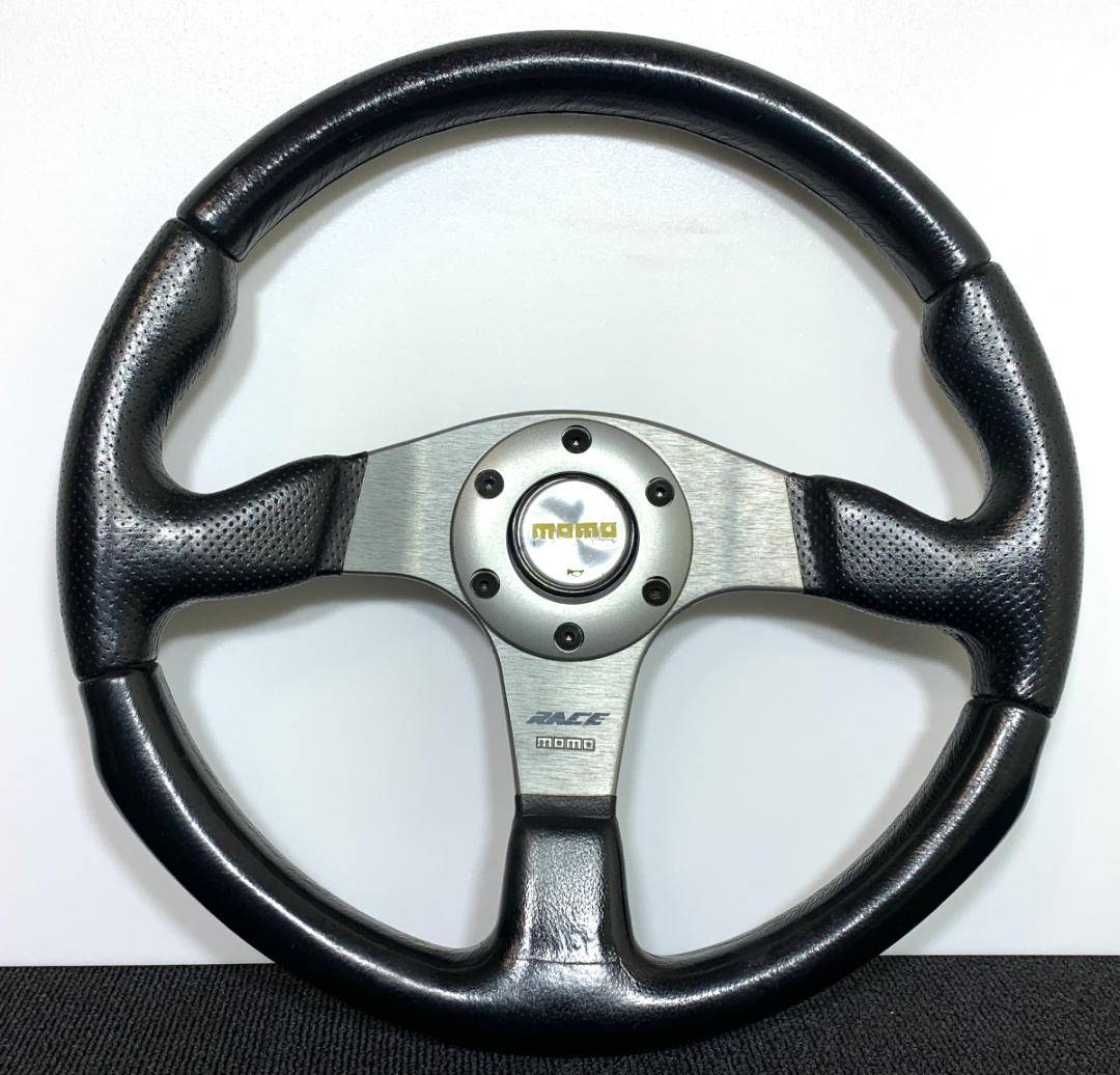 モモ RACE レース ステアリング 35パイ ブラックレザー×シルバースポーク