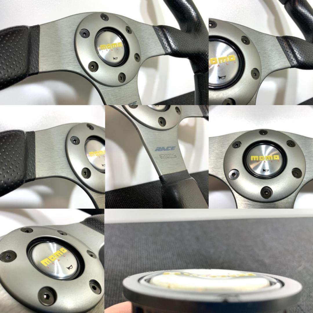 モモ RACE レース ステアリング 35パイ ブラックレザー×シルバースポーク