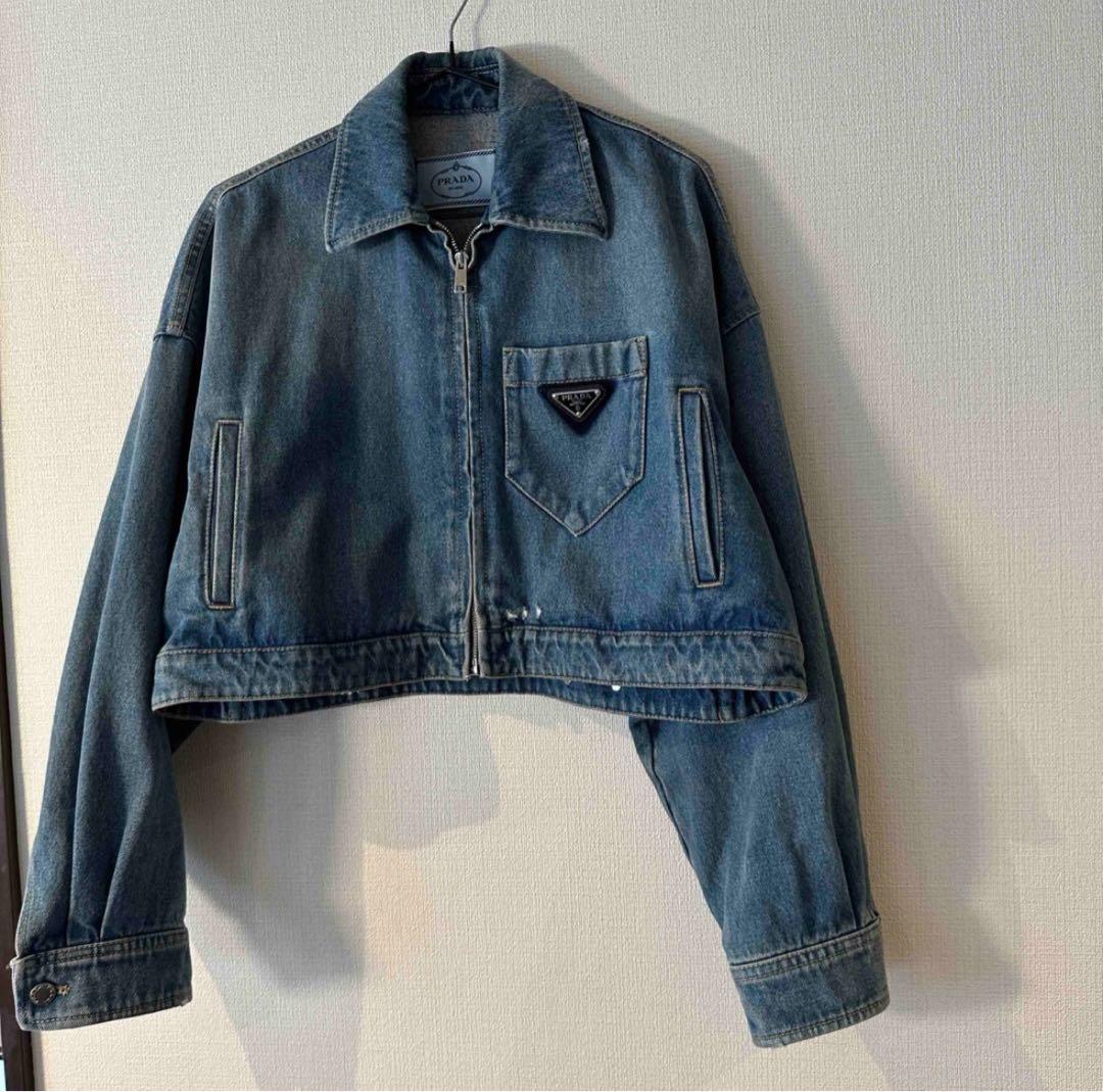 美品プラダダメージデニムクロップドジャケット36