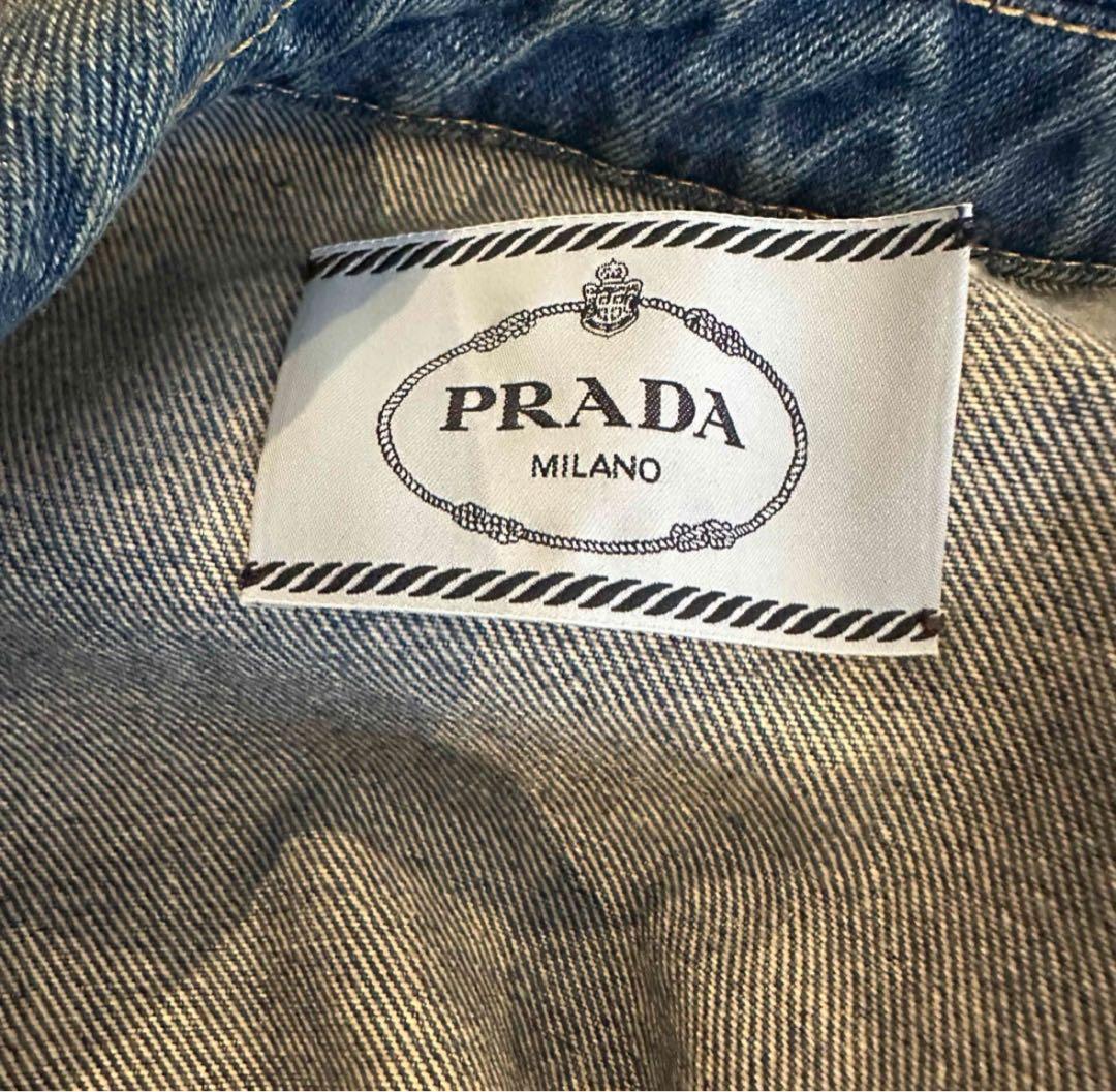 美品プラダダメージデニムクロップドジャケット36