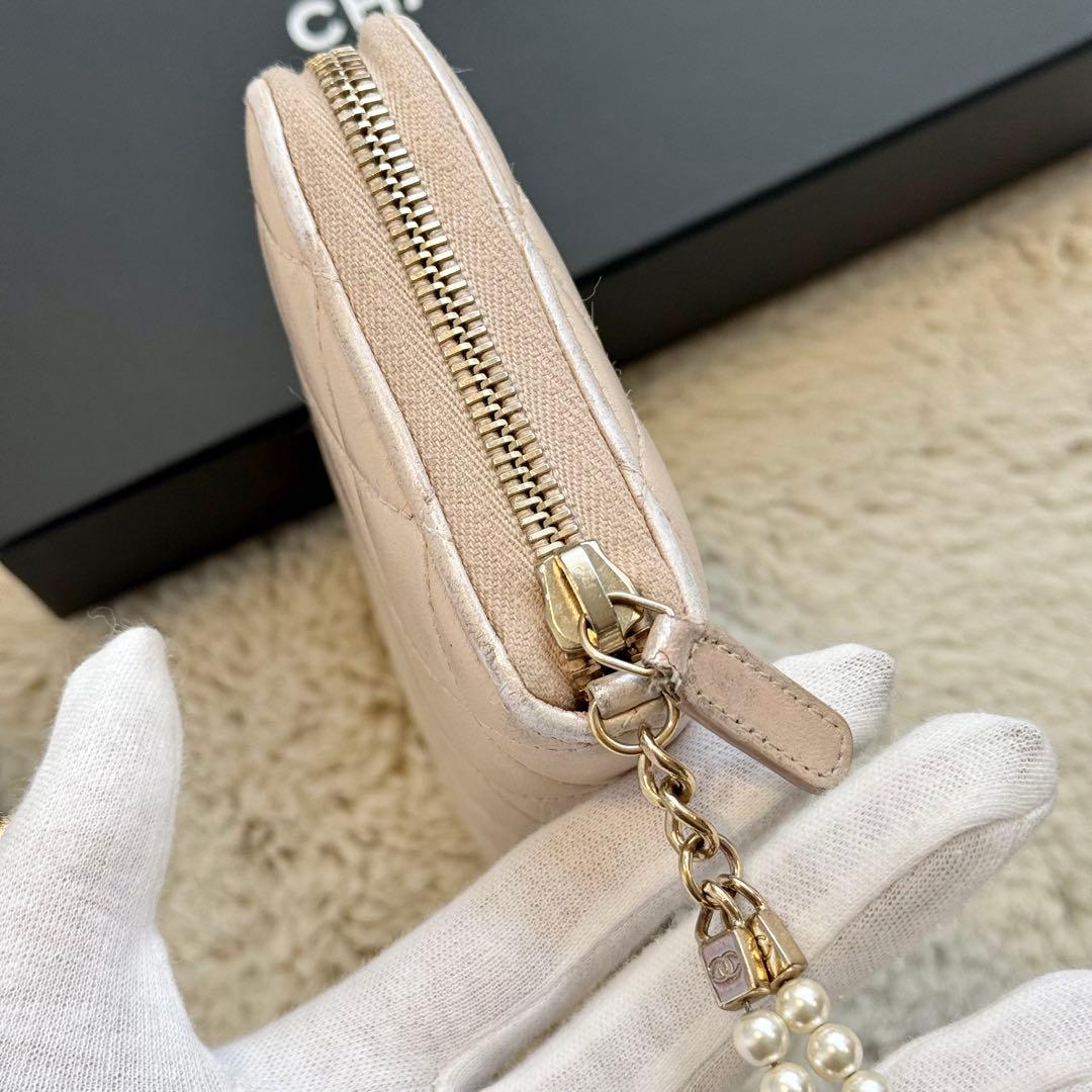 ゆずCHANEL キルティング レザー 長財布 パールピンクベージュ