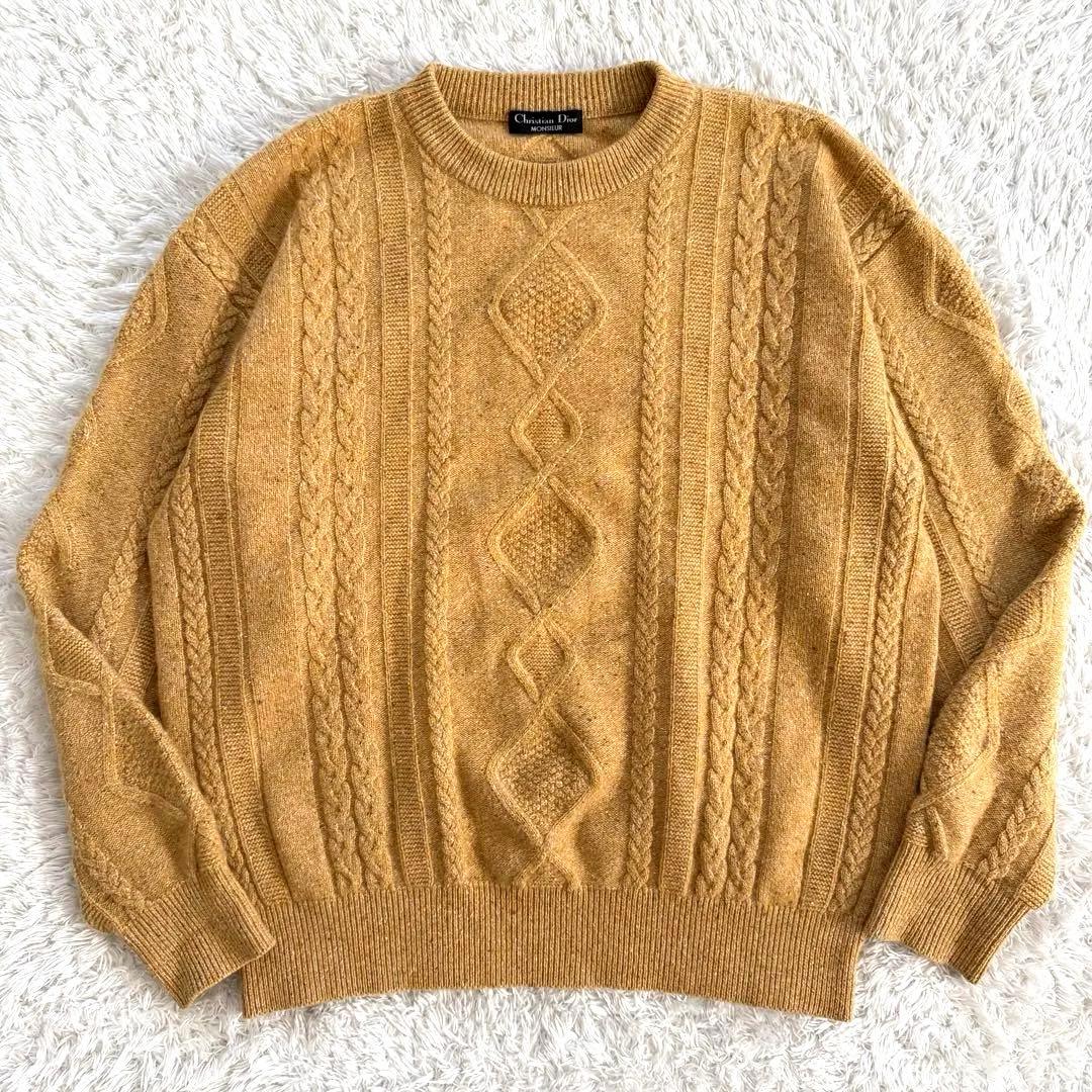 クリスチャンディオールムッシュー カシミヤ100% ケーブルニット セーター