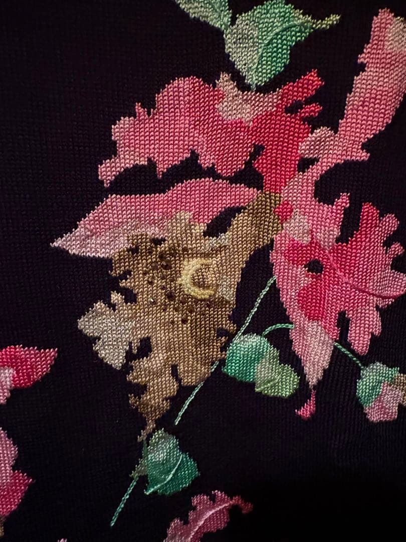 LEONARD FASHION レオナール 花柄 ニットソー カットソー 紺