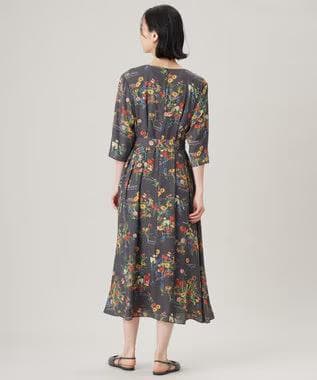 自由区★【洗える】フラワーガーデンプリント ワンピース★44★スレート★1回着用