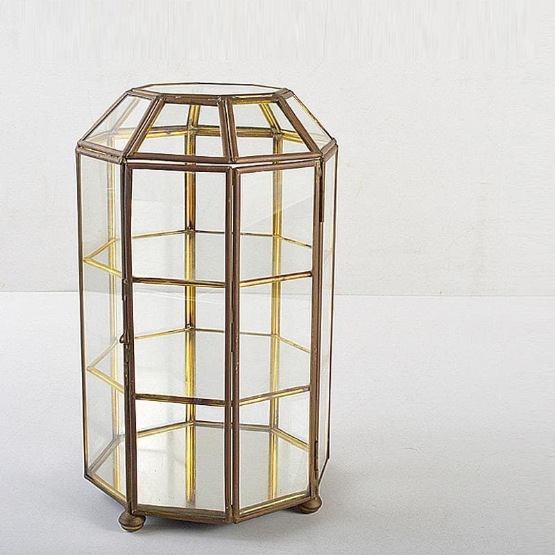 アンティーク　銅枠　八角　ガラスケース　宝石入　ディスプレイケース　CR7319