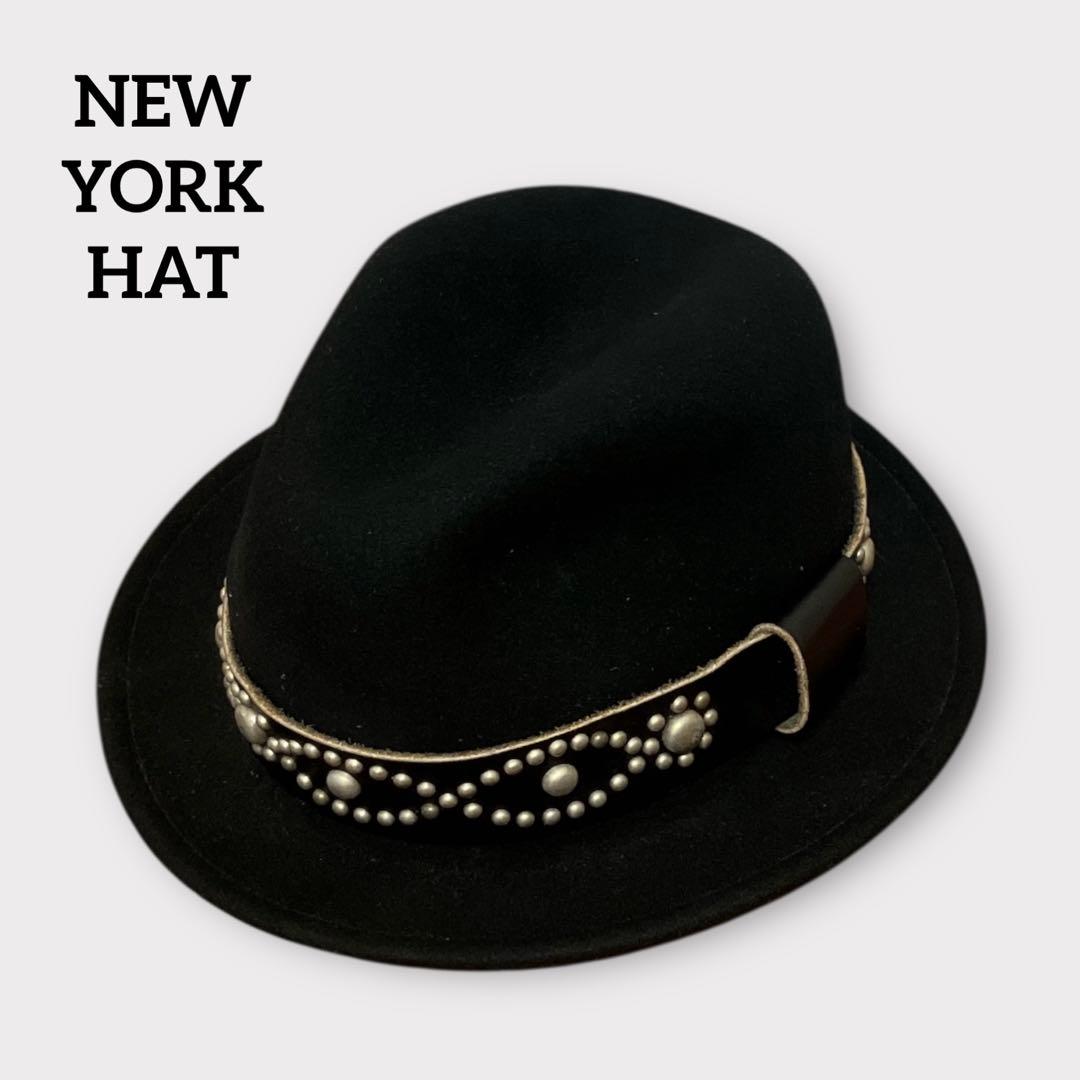 ニューヨークハット × HTC ウールハット レザー スタッズ 美品 アメリカ製