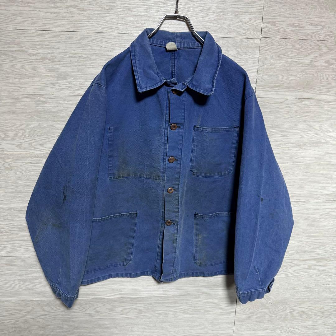 40s〜50s フレンチワークジャケット 良フェード モールスキン 木ボタン