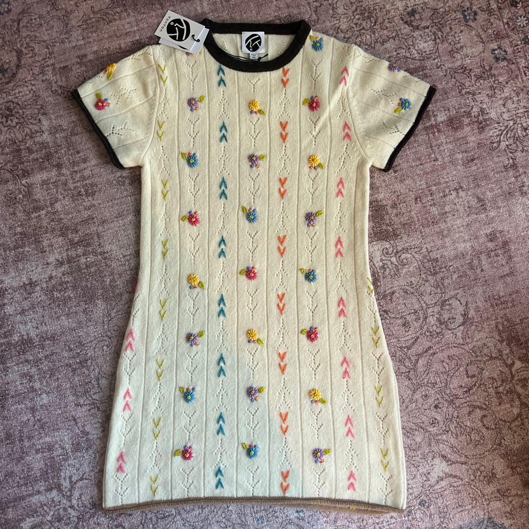 YanYan 花柄刺繍 ミニニットワンピース Mサイズ