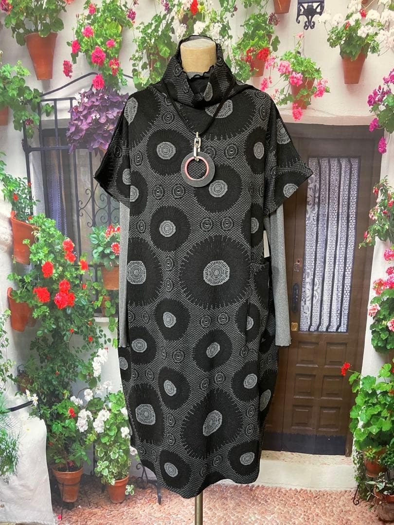 みみちゃんママ215両面微起毛ゆったりボトルネックT(WH/GY)