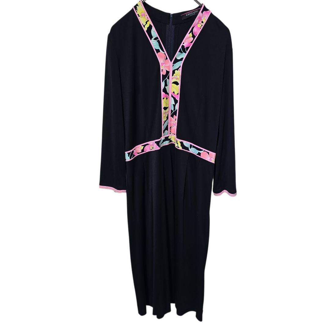 レオナール カンカン素材 フラワー ロングワンピース 42