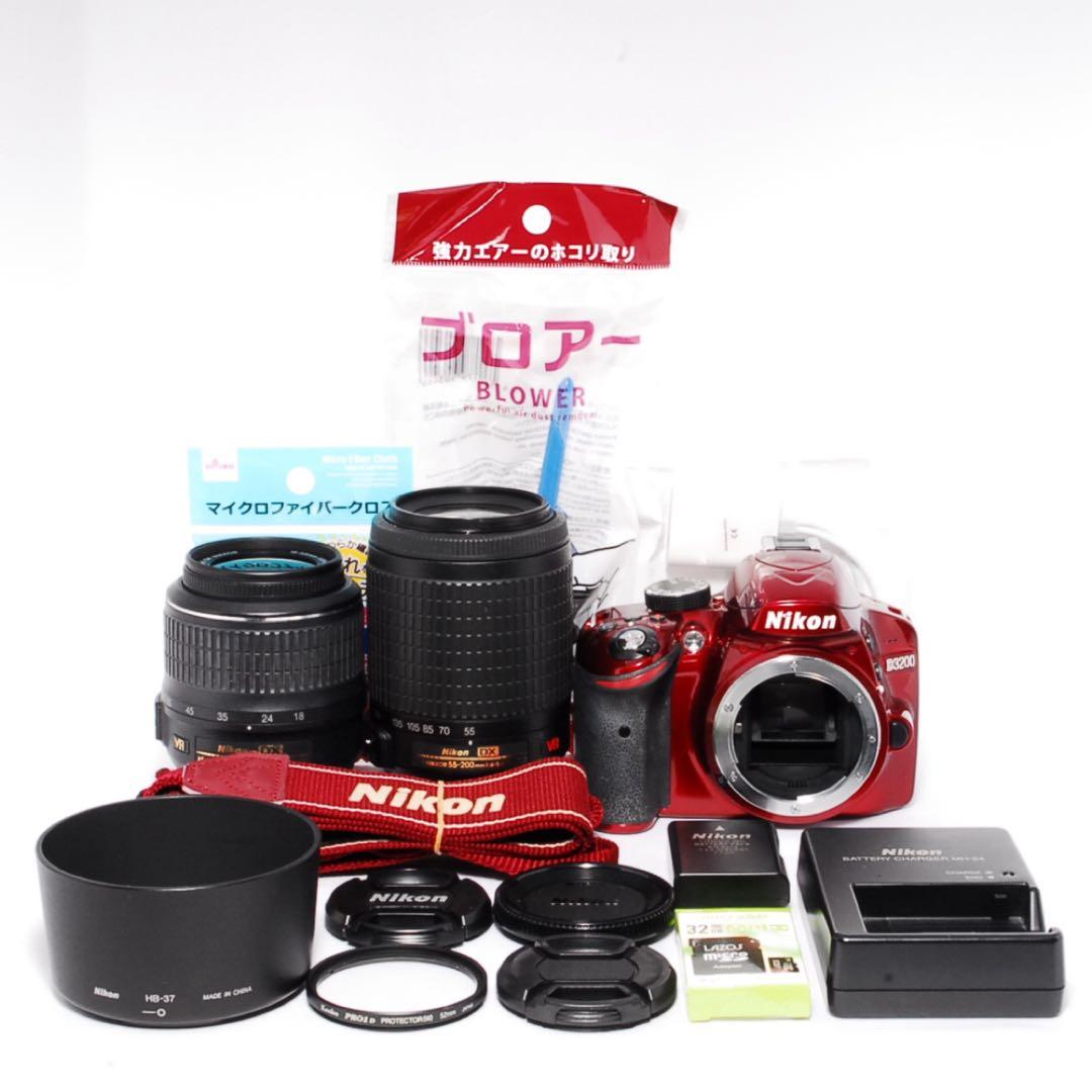すぐ使える◆Nikon D3200◆一眼レフカメラ◆手ぶれ補正＆望遠◆人気カラー
