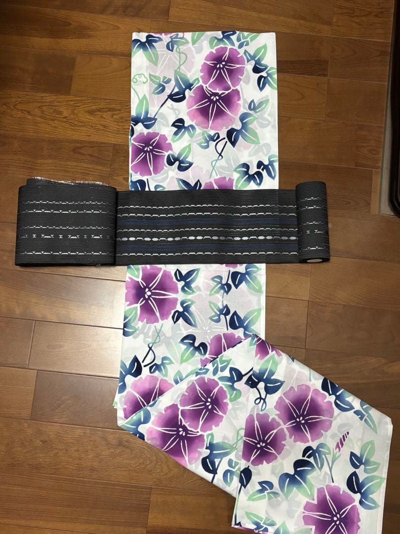 竺仙 高島屋で仕立て 浴衣 綿絽 朝顔 納戸色