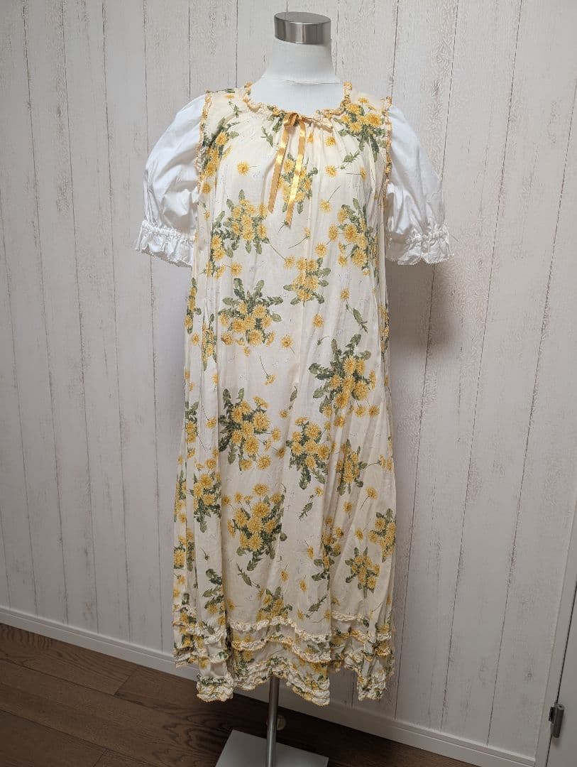 (未使用品タグ付き)ピンクハウス　たんぽぽプリント ノースリーブミディワンピース