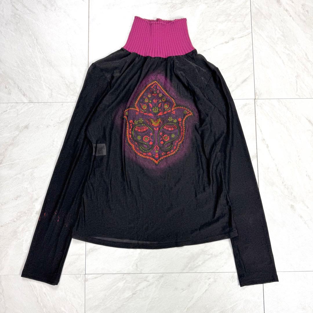 ジャンポールゴルチエ シアー 異素材 ハイネック カットソー ペイズリー 38