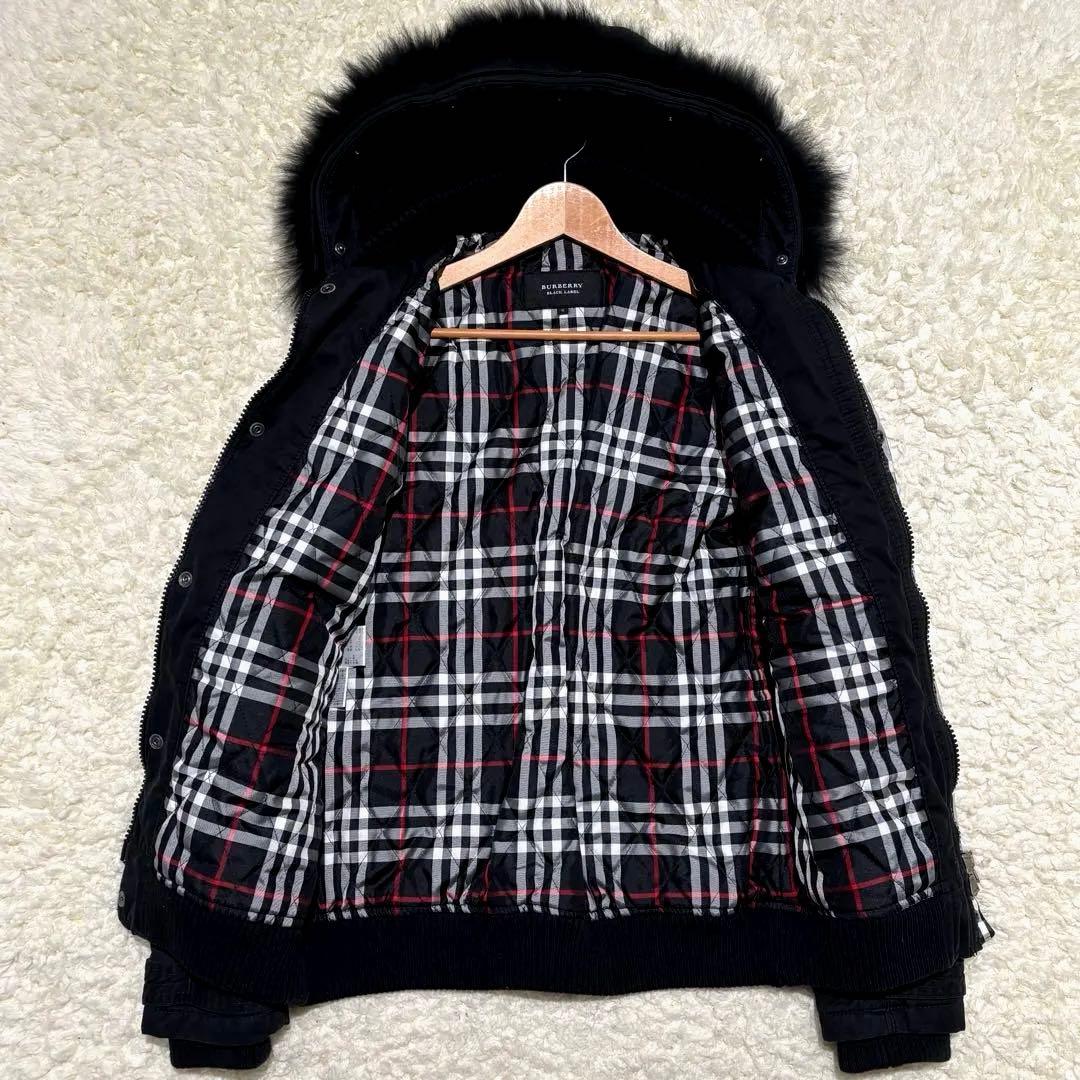 バーバリー ブラックレーベル ミリタリー 中綿ファージャケット 黒 M Y2K