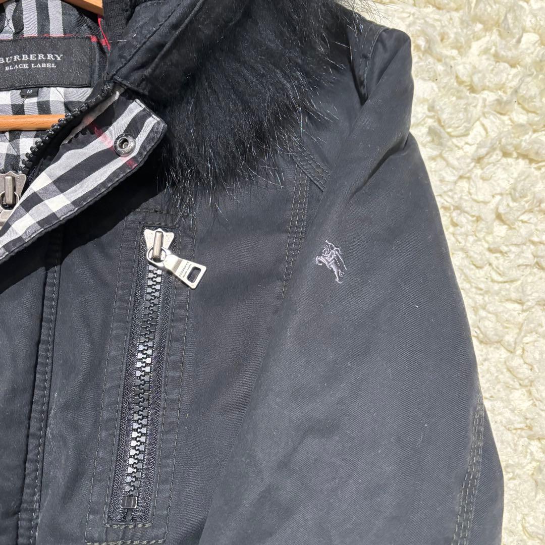 バーバリー ブラックレーベル ミリタリー 中綿ファージャケット 黒 M Y2K