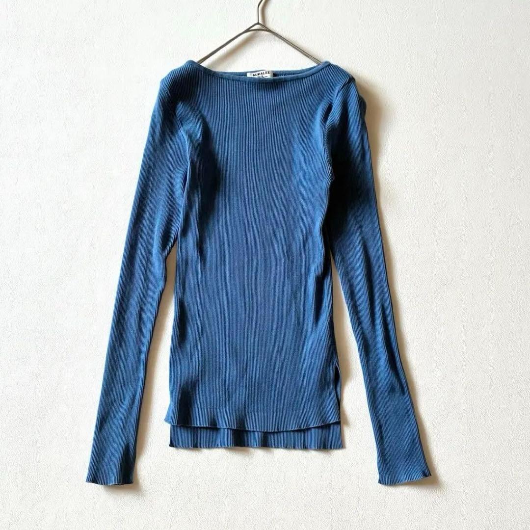 オーラリー　2022　ロンハーマン別注　リブボートネック プルオーバー　ブルー