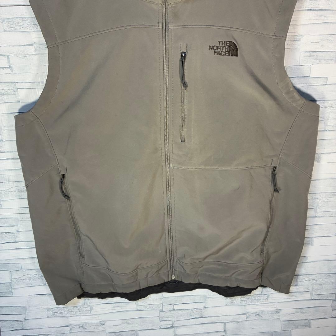 【USA古着】ノースフェイスソフトシェルベスト3XLグレービック刺繍ドロー