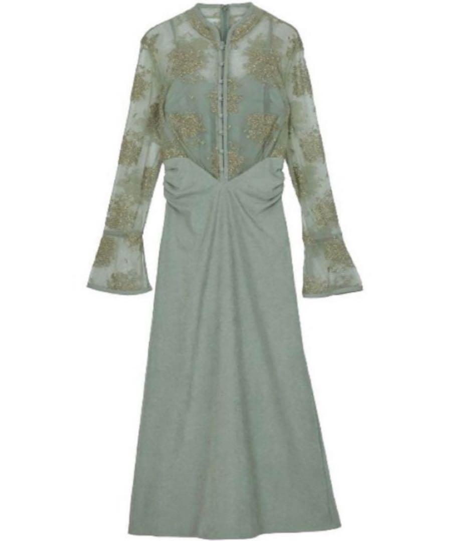 Ameri VINTAGE FLOWER LACE DRESS S セージ