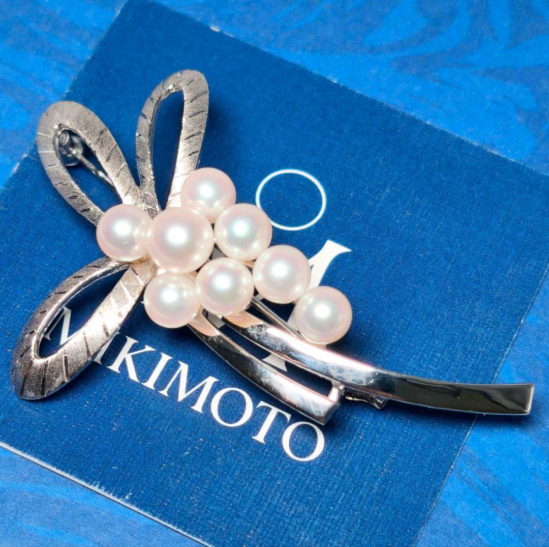 【極美品 最高級】ミキモト ブローチ パール リボン 8珠 皇室御用達