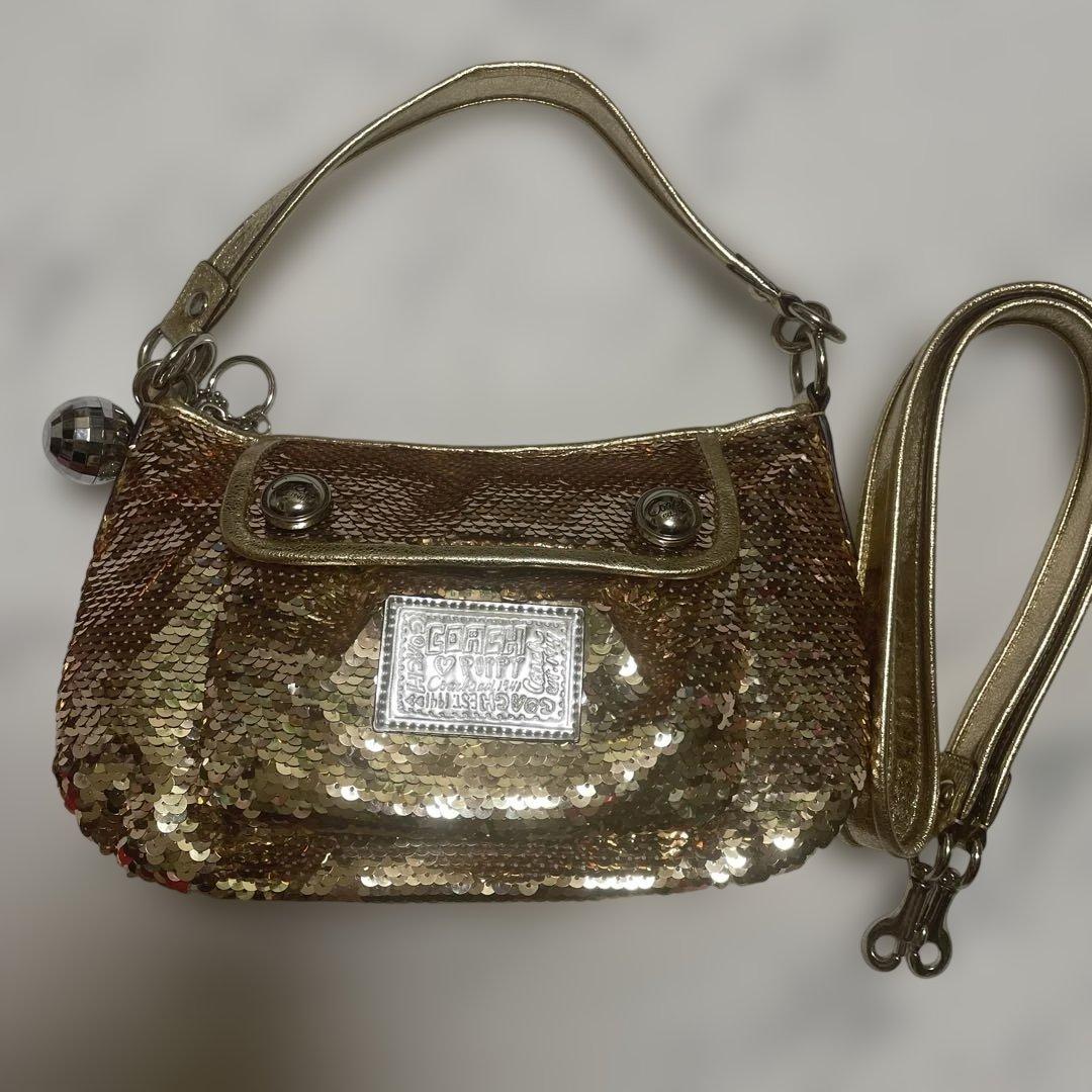 COACH / ポピー 2way スパンコール ハンドバッグ ゴールド