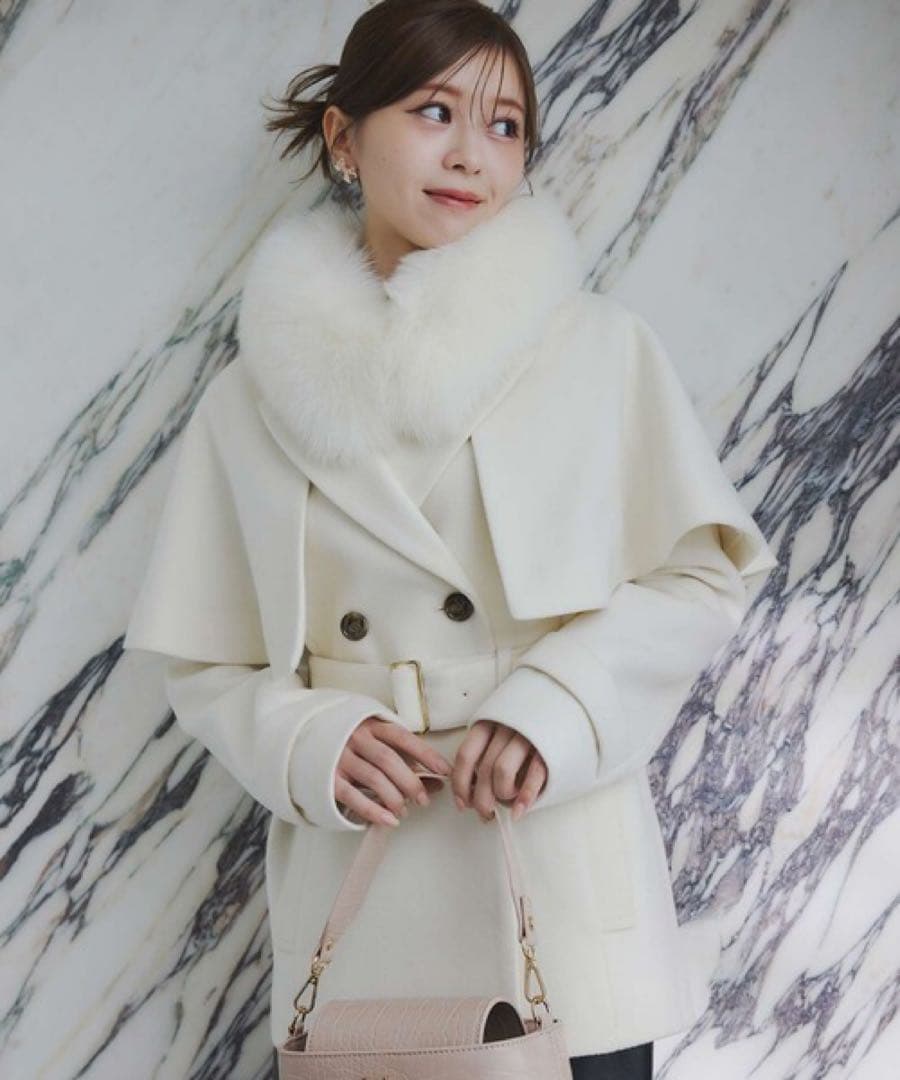 SALE Noela 新品 ケープ2wayミディウールコート オフホワイト S