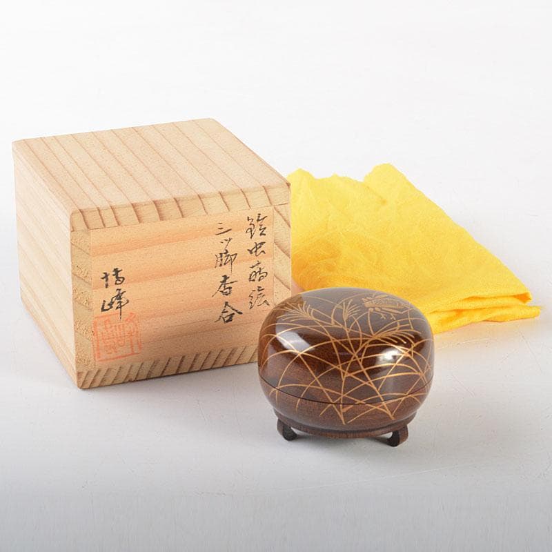 ゆきぴー　茶道具　中谷博峰作螺鈿装飾　鈴虫蒔絵ミッ脚香合共箱　V　6776