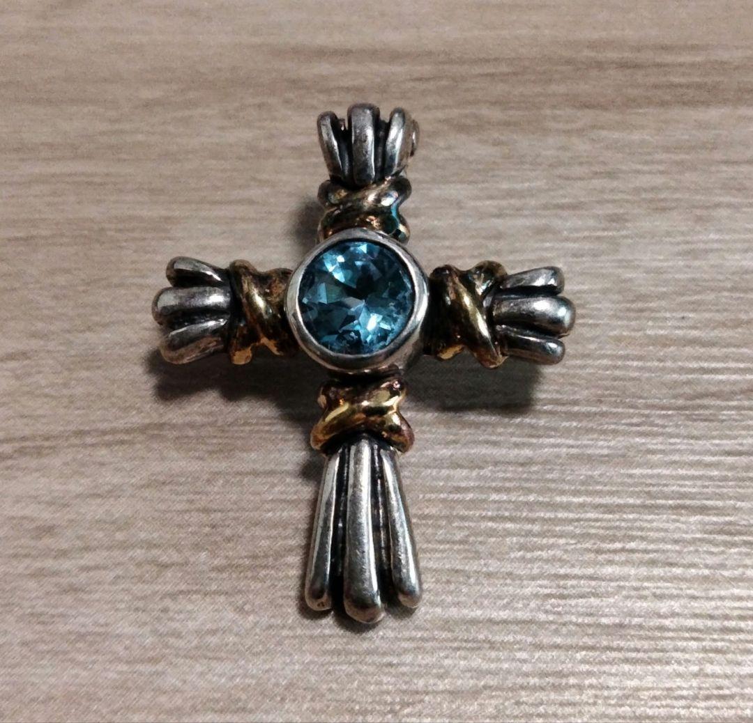 925/K18 ブルートパーズ クロス ペンダント