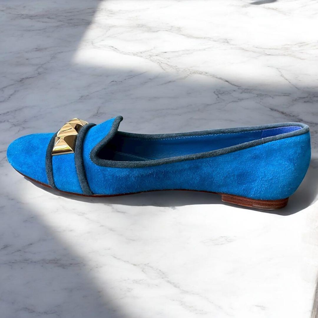 靴 TORY BURCH Studded Blue Suede Flat shoes