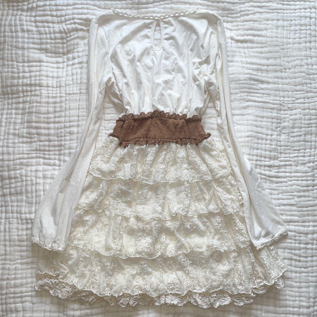 00s 希少 LIZLISA ベルト付きボリュームフリルレースミニワンピ 姫系