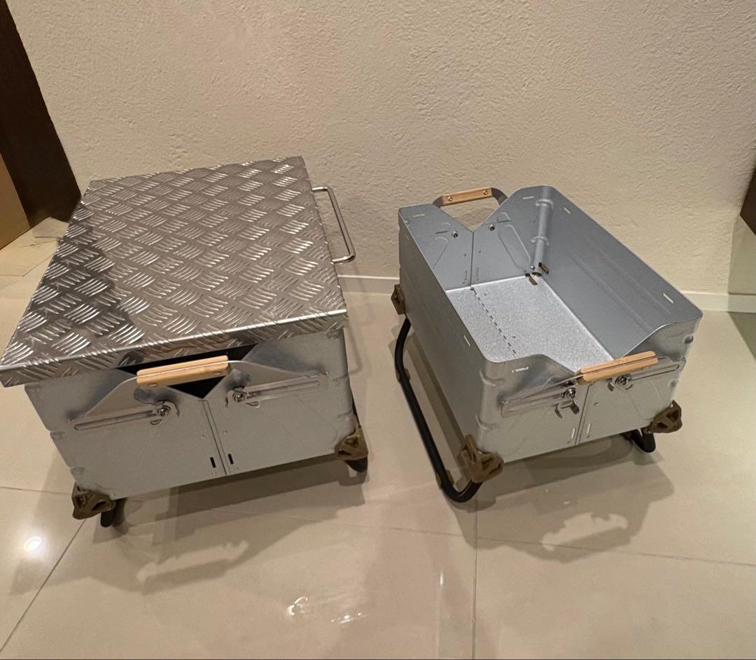 スノーピーク シェルフコンテナ・シェルコンレッグカスタム済　縞板天板オプション