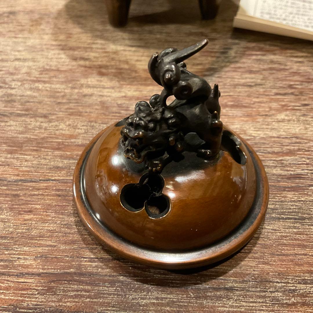 美品！高岡銅器 香炉 瑞峰 新平丸子獅子 香爐 丸型 獅子蓋 三足 伝統工芸品