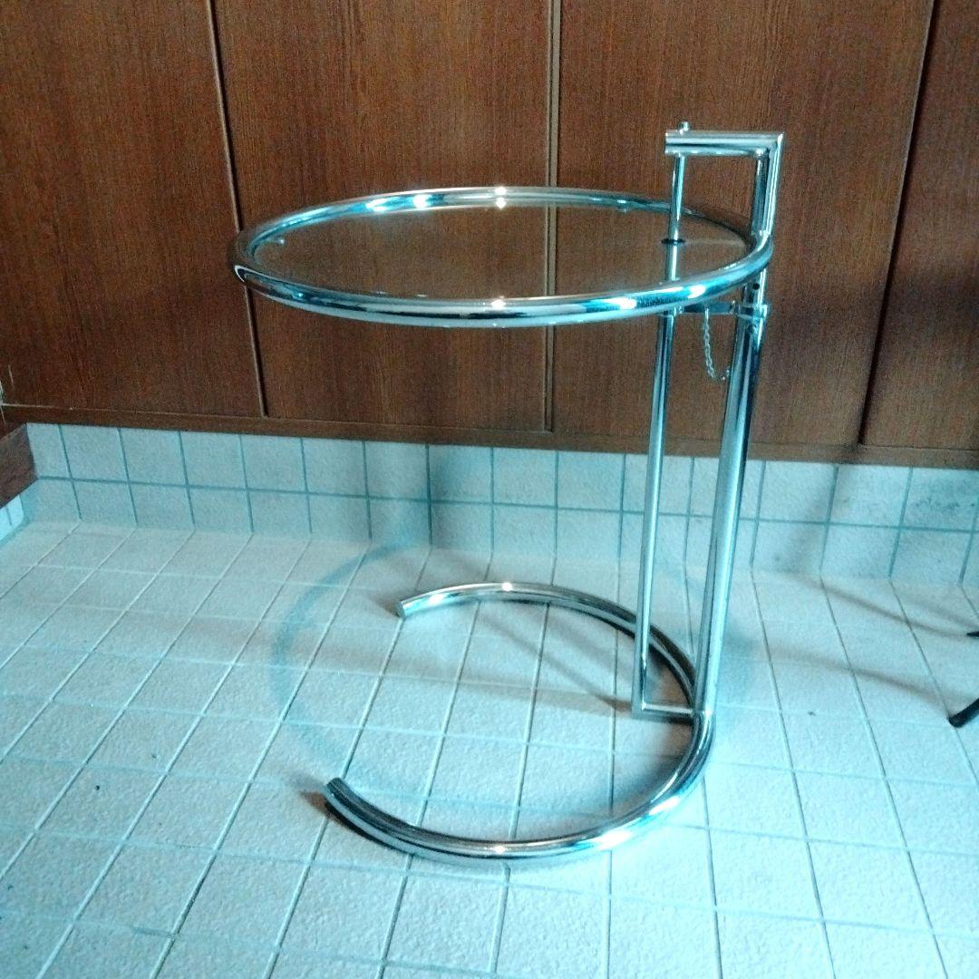 7段階高さ調節☆ガラステーブル☆デザイナーズ☆