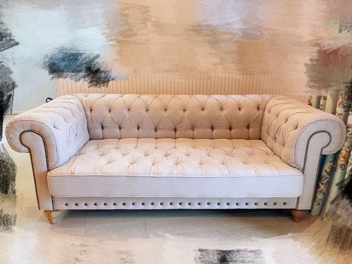 【送料込み】Mコレクション チェスターフィールド リネン ソファ