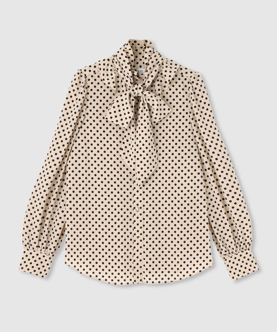 ルルウィルビー　ドット柄リボン付きブラウス
