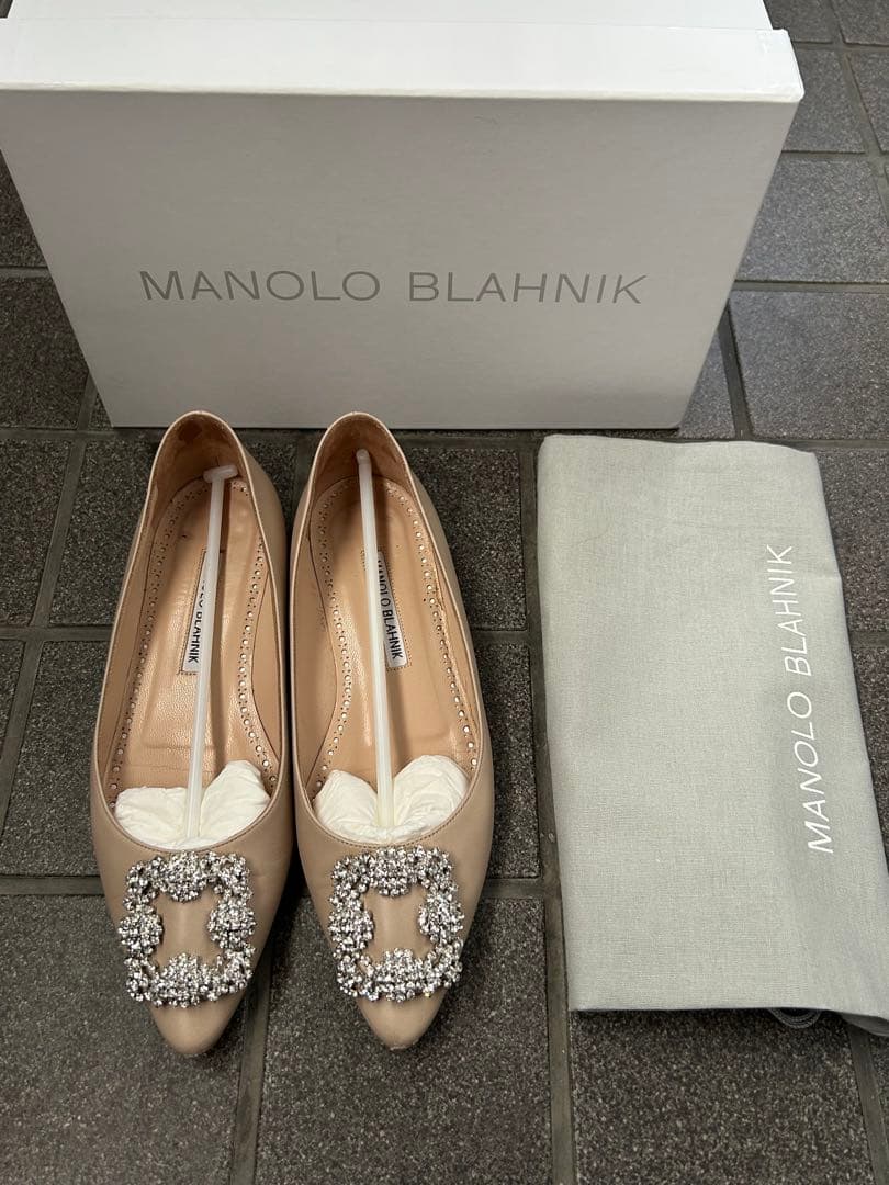 MANOLO BLAHNIK ベージュ フラット　ハンギシ　ピンクベージュ　36