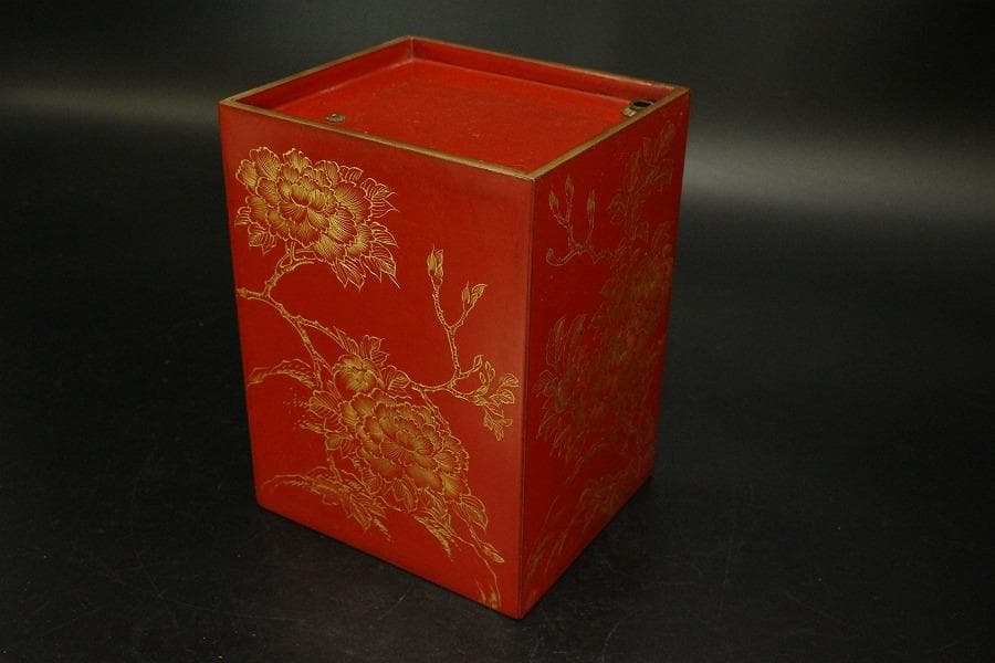 朱塗 沈金 野弁当 揃い 煎茶画箱(ZE653)