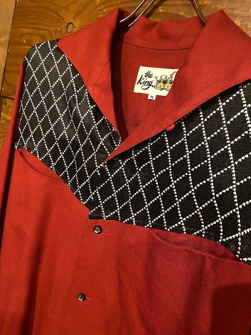 ♛the King / オープンシャツ♛ カラー / ワインレッド M