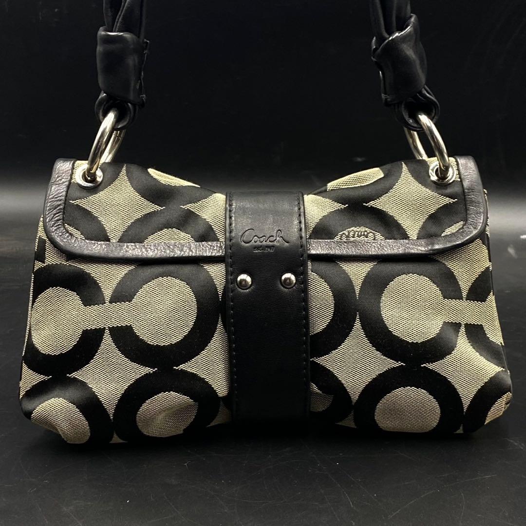 【美品】コーチ シグネチャー柄 ハンドバッグ ワンショルダー ブラック
