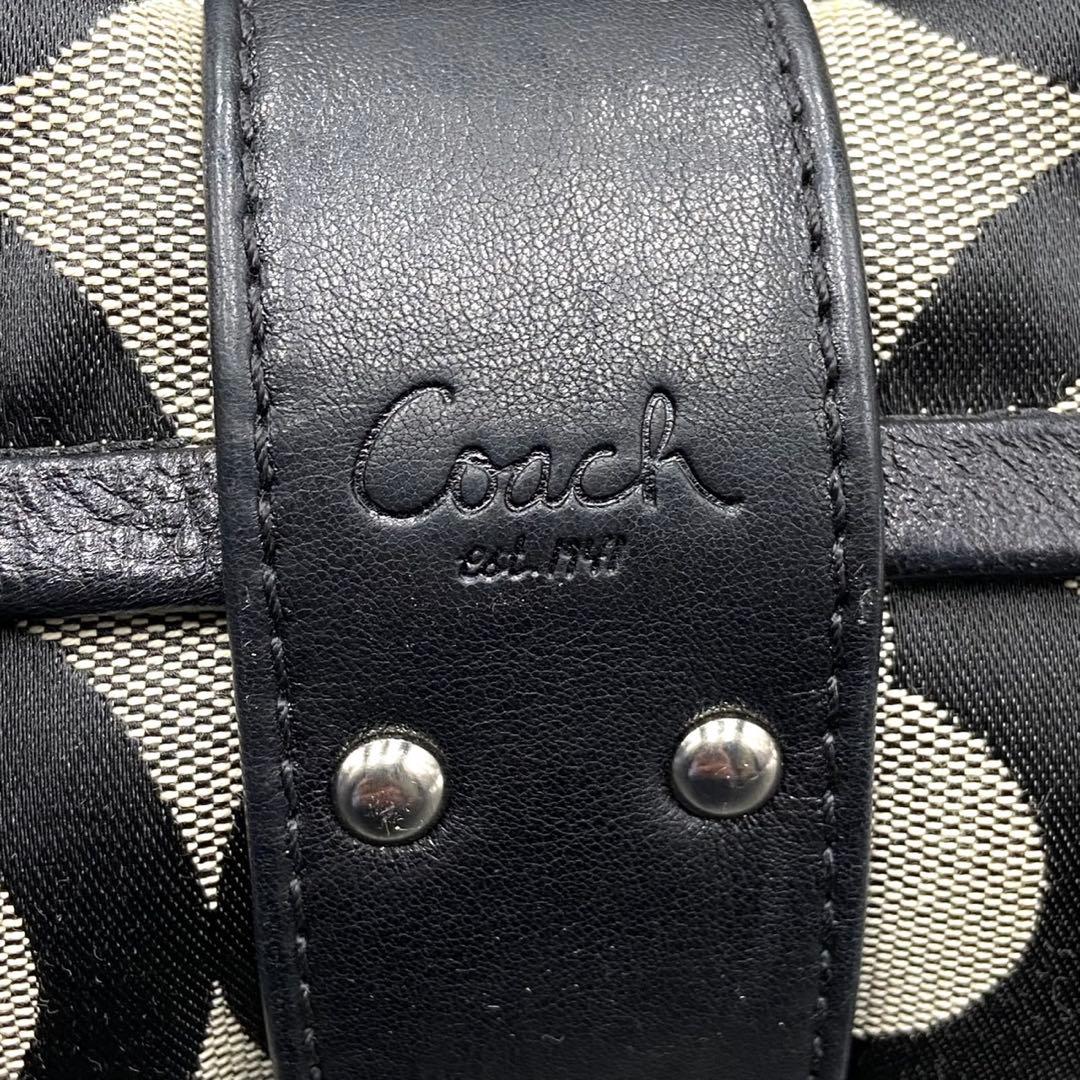 【美品】コーチ シグネチャー柄 ハンドバッグ ワンショルダー ブラック