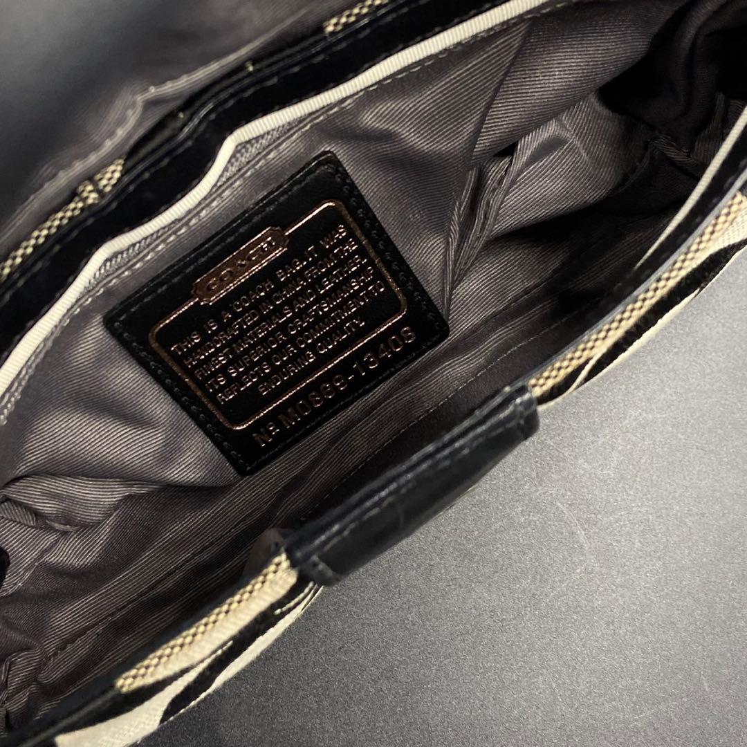 【美品】コーチ シグネチャー柄 ハンドバッグ ワンショルダー ブラック