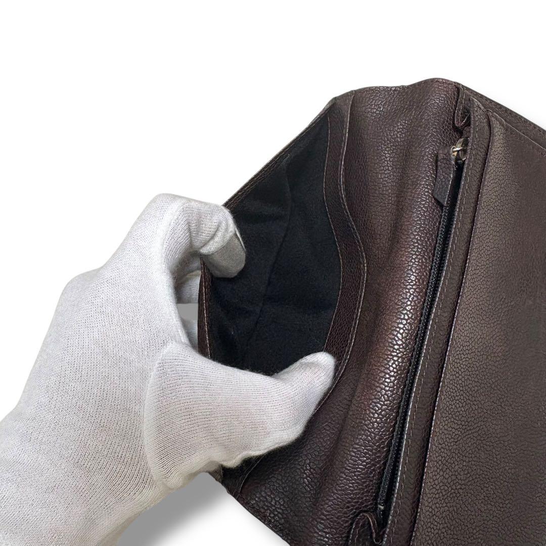 CHANEL シャネル キャビアスキン ワイルドステッチ 長財布 ダークブラウン